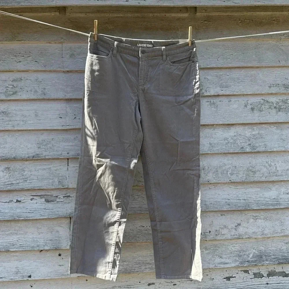 Lands' End Gray Straight Leg Corduroy Pants NWT